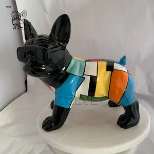 BLVE Modern Pop Art Work a grandezza naturale famoso cane in fibra di vetro animale multicolore resina francese Bulldog statue scultura