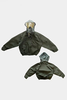 Blouson d'aviateur vert à capuche style Paris, personnalisé OEM, fin et ample, décontracté, pour l'hiver, avec logo frontal, col montant et traitement enduit