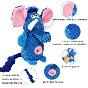 Cute Smart 2025 New Luxury Elephant Plush Stuffed Animal Squeaky Indestructable Chew Toy Cotton Rope for Small/Medium/Large Dogs - Product Image 3