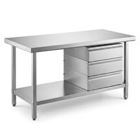 Mesa de Preparación con 3 Cajones, Acero Inoxidable, Estante Inferior Ajustable, Almacenamiento de Utensilios, Patas Niveladoras de 0.8mm, Cocina Comercial