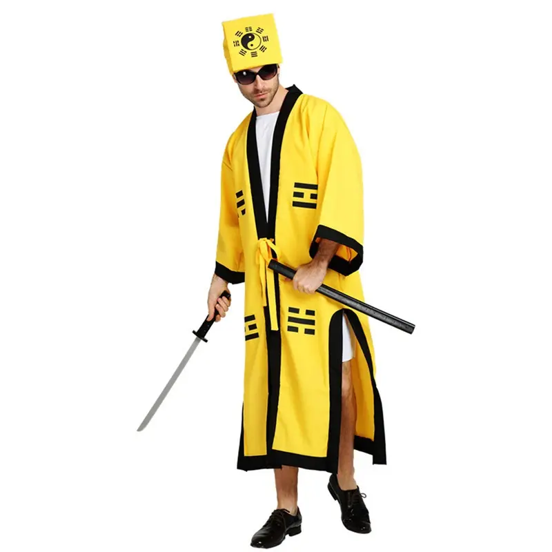 Halloween Horror zombie Taoist Robe Cosplay Monk Comes Down the Mountain Costume Yellow Chinese ghost