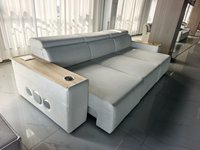 PZ059 GALAXY Ensemble de canapés inclinables électriques modernes blancs avec accoudoirs, cadre en bois, haut-parleurs, charge sans fil et porte-gobelets