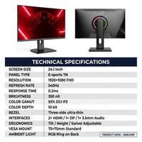 Monitor Esports 540Hz 24.1 Inci FHD TN 0.2ms Proyek Pengadaan Layar Gaming untuk Warnet Tempat Turnamen Grosir