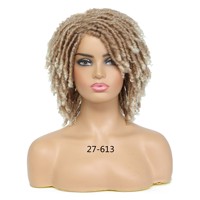 Perruque africaine courte pour femme, en fibre haute température, style dreadlocks, effet dégradé, bouclée en petites boucles, effet volumineux et effet effet usé, avec tube en soie, fabriquée à la machine