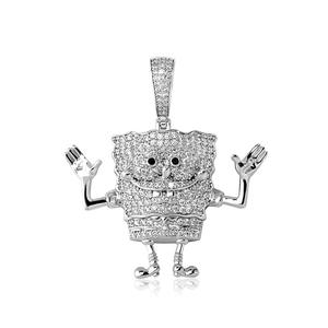 Mode Kartun Sponge Bob Celana Persegi Bertatahkan Zirkon Liontin Hip Hop Street Trend Kalung Perhiasan - Product Image 4