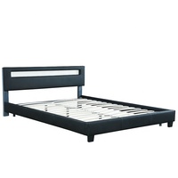 Willsoon modernes Doppelbett schwarzes Lederaufbewahrungsbett mit LED auf dem Kopfteil weicher Polsterpaneel-Stil für den heimgebrauch