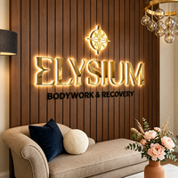 Lettres rétroéclairées en or personnalisées de luxe, logo en acier inoxydable 3D, enseigne LED, halo lumineux, signalétique murale pour spa, salon, réception