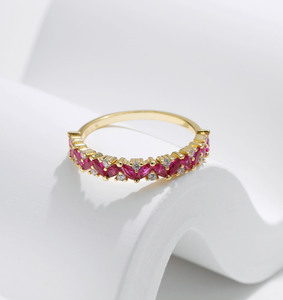 S925 Sterling Silver Gold Plated <b>Thin</b> Band <b>Ring</b> With Pink And White Zircon Stackable Jewelry Gift For Women Daily Party Wear - Product Image 5