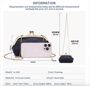 Bolso Ando de Cuero Genuino de Vaca para Mujer, con Cierre de Beso y Cadena, Bolso Bandolera Pequeño, Bolso de Mano para la Noche - Product Image 4