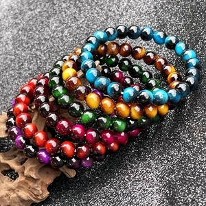 Pietra naturale perline rotonde lucidate elasticizzato molteplici colori pietra perline Buddha bracciale blu occhio di <span class=keywords><strong>tigre</strong></span> - Product Image 1