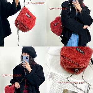 Fashion Wool Crossbody <b>Bag</b> Metal <b>Bead</b> Chain High End Square Phone <b>Bag</b> Crossbody <b>Bag</b> Label Sewing Logo Outdoor - Product Image 3