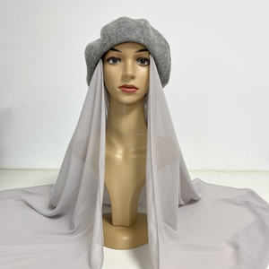 Chapeau béret musulman de style français pour femmes <span class=keywords><strong>avec</strong></span> <span class=keywords><strong>hijab</strong></span> instantané en mousseline de soie Châle et écharpe d'été tout-en-un en mousseline de soie - Product Image 3