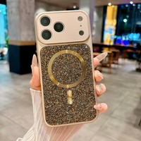 Coque de téléphone portable de luxe avec design brillant et pailleté pour iPhone 18 17 16 15 14 Pro, coque de téléphone magnétique antichoc brillante avec diamants