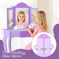 Ensemble coiffeuse moderne 2-en-1 en bois pour enfants, avec miroir pliant détachable, table de maquillage princesse pour chambre à coucher (vente en gros)