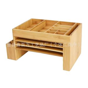 Office Organizer Bamboo Desktop Storage <b>Box</b> With compartments For <b>Pens</b> Papers Phone And Remote Control - Product Image 5