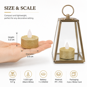 Lot de 2 bougies chauffe-plat LED scintillantes, sans flamme, à lumière jaune chaude vacillante, avec piles CR2032, pour la décoration de fêtes de Noël - Product Image 4
