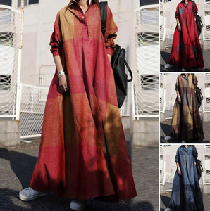 Abaya Tradizionale Mediorientale da Donna, Stile Etnico Retrò Autunnale, in Cotone e Lino con Stampa Floreale, Maniche Lunghe, Asciugatura Rapida e Traspirante - Product Image 5