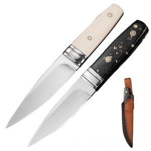 Cuchillo Táctico de Supervivencia OEM Personalizable, Hoja de Acero Inoxidable, Punta de Gota, Mango de G10 y Hueso de Vaca, Funda de Cuero, para Caza - Product Image 1