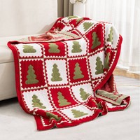 Couverture de canapé douce et confortable pour Noël, motif arbre de Noël rouge et blanc, réversible, chaude et douillette