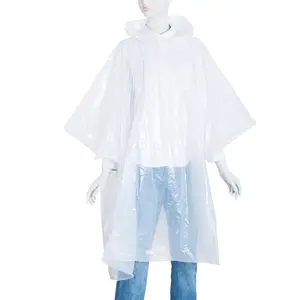 Portable Disposable Clear PE Plastic Waterproof Emergency Rain Coat Poncho For Kids Adults