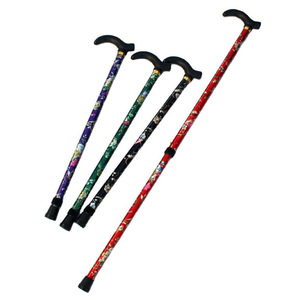 Printed Two-Section Aluminum Alloy <b>Cane</b> For Elderly Walking Aid Anti-Slip With Traditional Floral Design Red Purple Green Black - Product Image 3