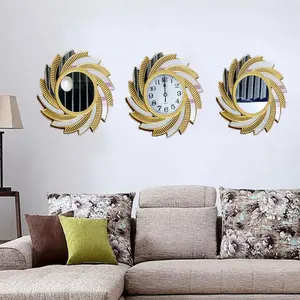 Horloge miroir Ensemble de décoration 3 pièces pour la maison Horloge murale