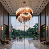 Lustre LED moderne de luxe au design artistique, grand anneau en spirale en verre, sur mesure, pour halls d'hôtel et espaces commerciaux