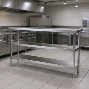 Table de préparation alimentaire en acier inoxydable Vevor, 14 x 60 x 34 pouces, trois niveaux, robuste, pour cuisine commerciale, finition polie - Product Image 2