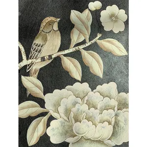 Chinoiserie Hand-bemalte seide Tapete Blume Und Vogel wandbild