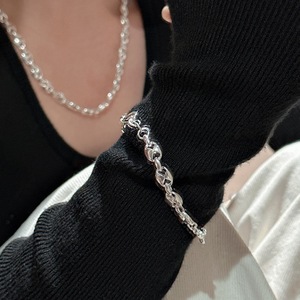 Collar de Blogger de estilo coreano de plata de ley S925, cadena de clavícula pesada con nariz de cerdo mate, diseño de nicho, pulseras de eslabones de cadena de moda - Product Image 3