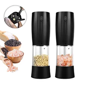 1 Hand Operated Gravity Electric Salt And Pepper Grinder Set Automatic Mill Grinder Battery Powered With LED Light