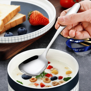 Square Flat Bottom <b>Spoon</b> 304 Stainless Steel Food Grade For Kids Dining <b>Soup</b> <b>Spoon</b> Thick Handle Solid Color - Product Image 3