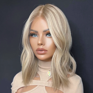 Lunghezza della spalla capelli europei vergini Cool biondo platino naturale e realistico senza cuciture fodera in pizzo parrucca ebrea per le donne - Product Image 2