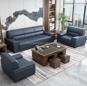 Canapé de bureau moderne et minimaliste, ensemble de réception en cuir pour entreprises chinoises, combinaison table basse et table à thé - Product Image 2