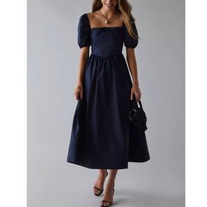 Vestido Casual Estilo Bohemio Tobie para Verano, Cuello Cuadrado, Manga Abullonada, Algodón, Midi, Lavable, Método de Tejido - Product Image 1