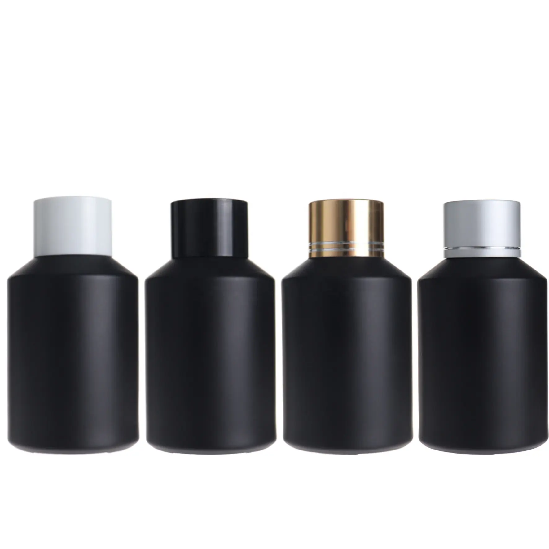 Botol Losion Silinder Kaca Minyak Esensial, Botol Kosmetik Tutup Sekrup Hitam Halus Buram 60Ml 2Oz