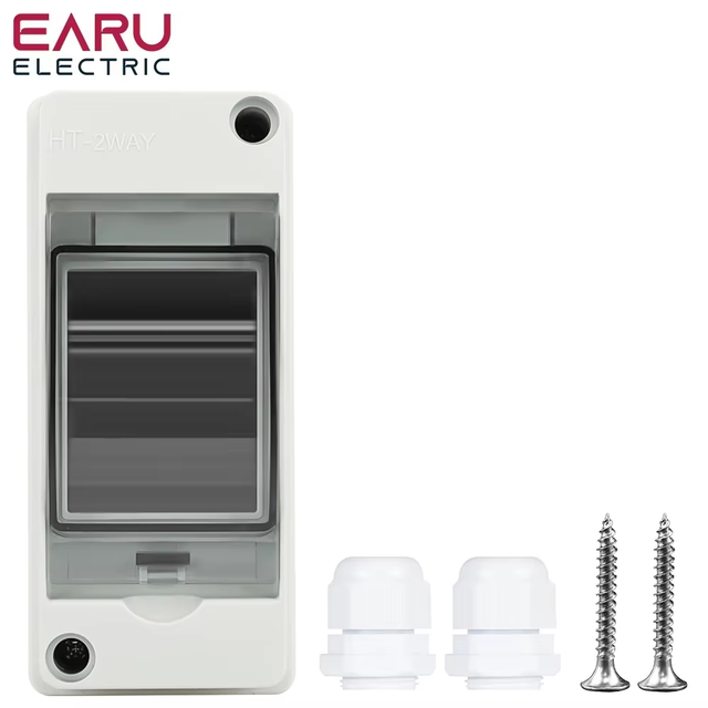 IP65 Waterproof Distribution Breaker Box Panel Installation 2 WAY PC ABS Plastic Outdoor Electrical MCB Solar Junction Box HT-2