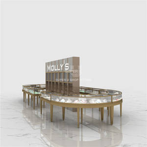 صندوق مجوهرات ذهبي بتصميم متجر مخصص مع إضاءة ليد لعرض المجوهرات - Product Image 6