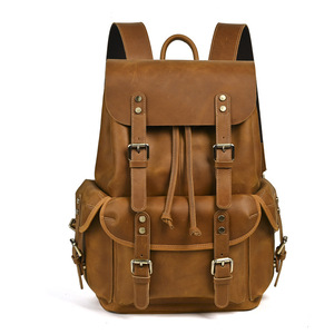 Genuine <b>Leather</b> <b>Backpack</b> Men <b>Large</b> Capacity 36-55L Outdoor Travel Business Use Solid Color Crazy Horse <b>Leather</b> - Product Image 5