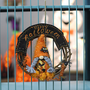 Halloween Decorations Vine Wreaths With Gnomes <b>Round</b> Indoor Wall Hangings For Halloween Party Decoration - Product Image 4