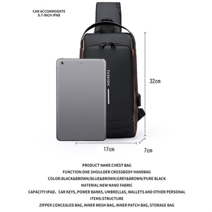 Bolsa Transversal <span class=keywords><strong>Slim</strong></span> Unissex Impermeável em Poliéster, Mochila de Peito Antifurto, Bolsa de Ombro Masculina - Product Image 2