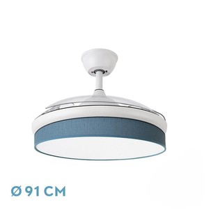 Ventilador de CC de 72 W, blanco/azul, 91D, 3 aspas, 7200 lm, 3000-4000-6000 K, con control remoto, memoria y temporizador, ideal para - Product Image 1