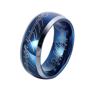 Anello Classico in Tungsteno Placcato Blu con Incisione per Uomo, Stile Dominante Ispirato al Signore degli Anelli, Unisex per Matrimonio e Anniversario - Product Image 1