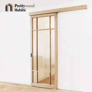 Минималистичная узкая цельная американская красная дубовая интерьерная современная деревянная французская стеклянная дверь Prettywood