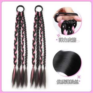 Extensions <span class=keywords><strong>de</strong></span> cheveux tressées à quatre brins, noires et roses, effet mèches, fausses queues <span class=keywords><strong>de</strong></span> <span class=keywords><strong>cheval</strong></span> tissées à la main pour femmes - Product Image 5