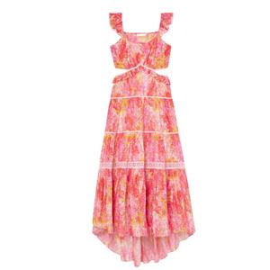 Robe de plage d'été <span class=keywords><strong>2022</strong></span> pour femmes, imprimé Floral, ajourée, sans manches, à volants, dos ouvert, ourlet irrégulier, robe longue - Product Image 4