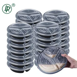 Einweg-runde BPA-freie Lebensmittel behälter aus Kunststoff zum Mitnehmen 3-fach Behälter für die Zubereitung von Mahlzeiten mit Deckel