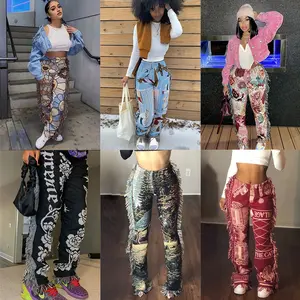 Lato nappe patchwork a strisce stampa jogger pant women rave abbigliamento festival 2021