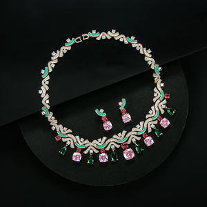 HIBRIDE Geometry multicolore Bling Cubic Zirconia Dubai set di gioielli da sposa per le donne festa di nozze abito accessori N-1554 - Product Image 2