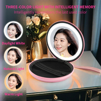 Entrepôt américain livraison directe forme ronde porte-monnaie étanche Mini portefeuille avec miroir Portable Led maquillage miroir sac
